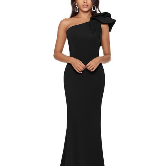 Betsy Adam Womens One-Shoulder Scuba Cre Black 2 - Picture 1 of 1